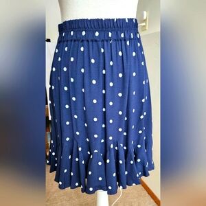 Loft navvy and white polka dot skirt